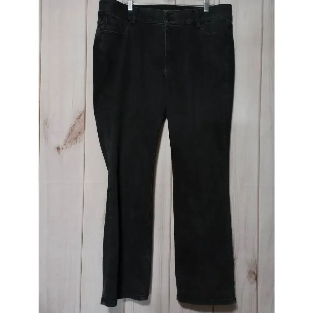 Lane Bryant Black Denim Jeans‎ Womens 20R Straight Leg Stretch Faded Wash